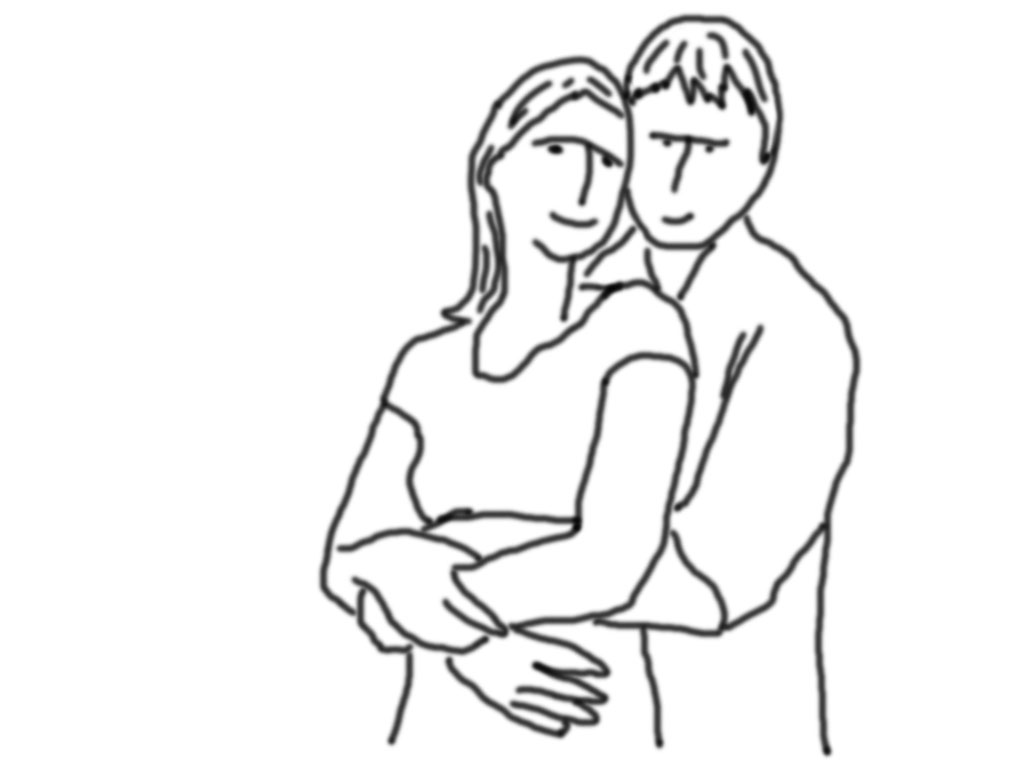 Sehr einfache und herzliche Pose wo Er Sie von hinten festhält. Das Paar kann einander in die Augen schauen oder in die Kamera blicken. Auch Küssen ist erlaubt.